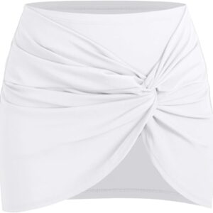 Women Swim Skirt Twist Bathing Suit Skirt with Build-in Brief Mid Rise Swimsuit Bottom Skort