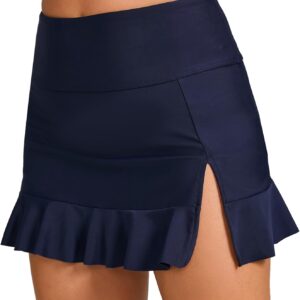 Women Swim Skirt - High Waisted Ruched Ruffle Swim Skirts with Short Tummy Control Bikini Bottoms