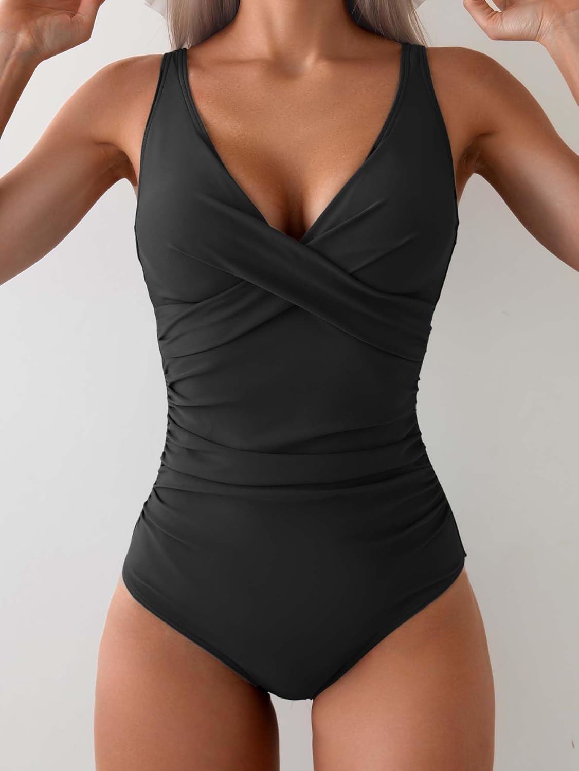 Women's One Piece Swimsuits Tummy Control Ruched Push Up Bathing Suit Tie Back Slimming Swimwear - Image 2