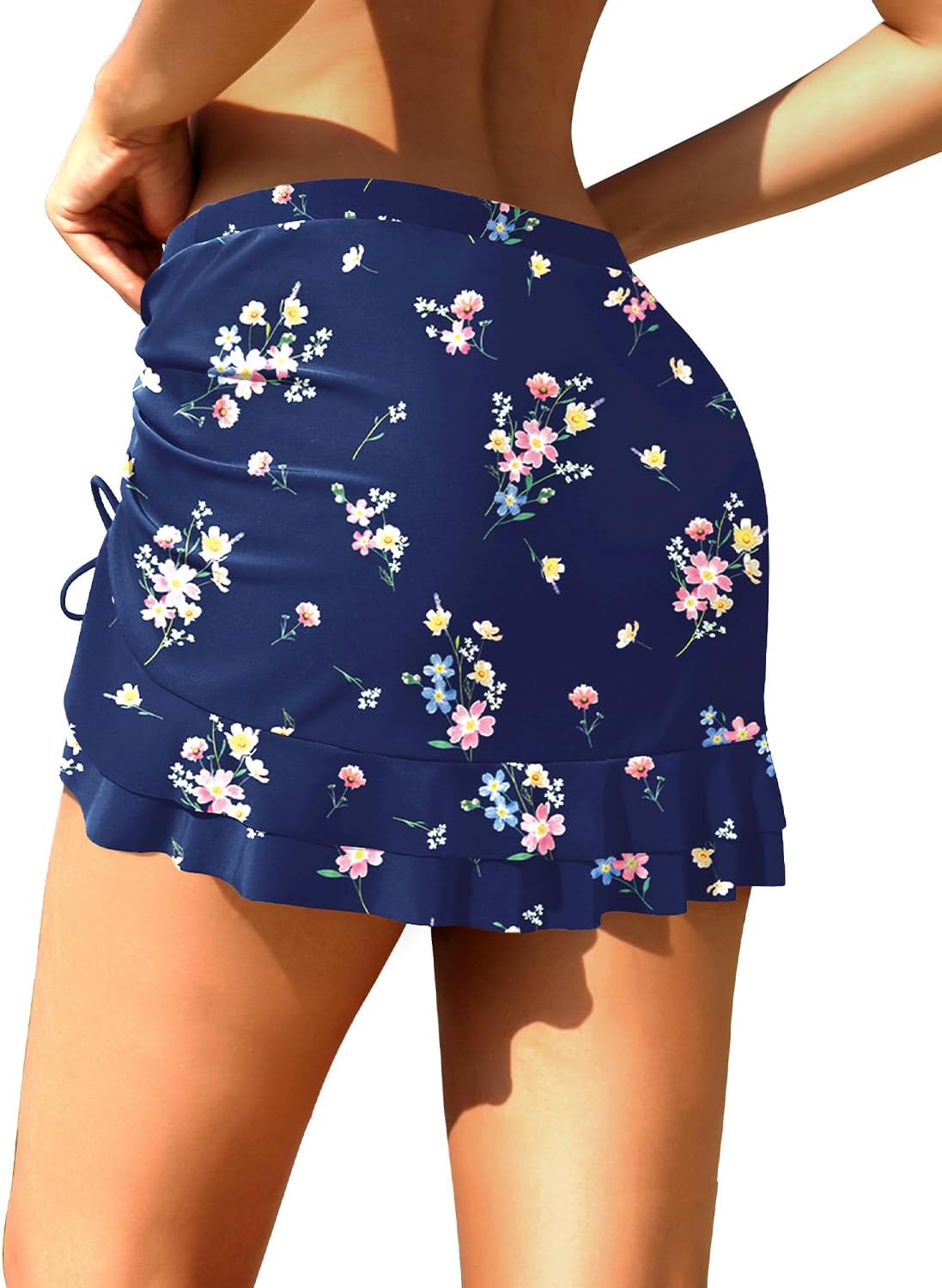 High Waisted Swim Skirt - Women Drawstring Ruched Bathing Suit Bottoms with Built-in Brief - Image 2