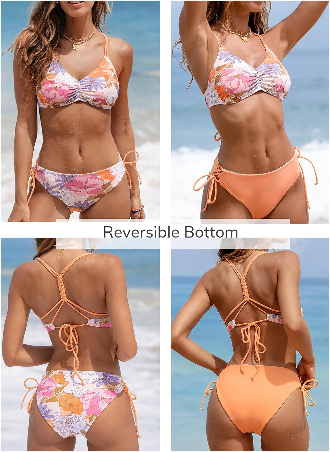 Women's 2 Piece Bikini Set Back Braided Straps with Reversible Bottom - Image 2