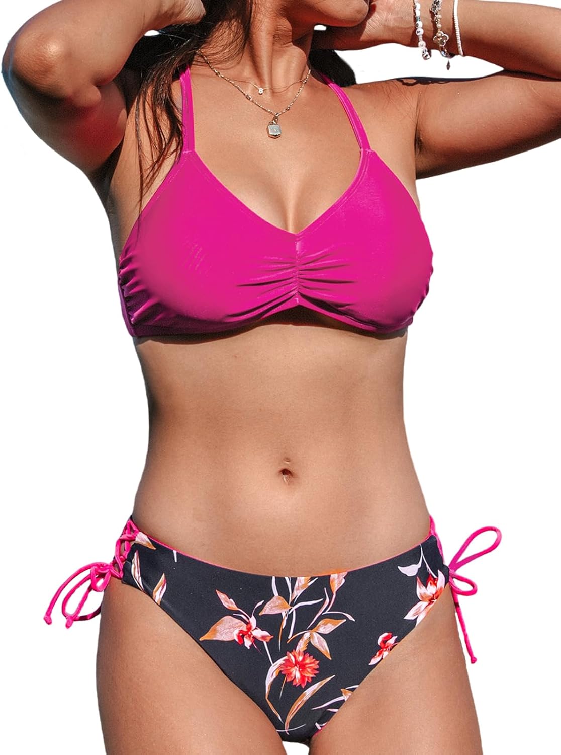 Women's 2 Piece Bikini Set Back Braided Straps with Reversible Bottom