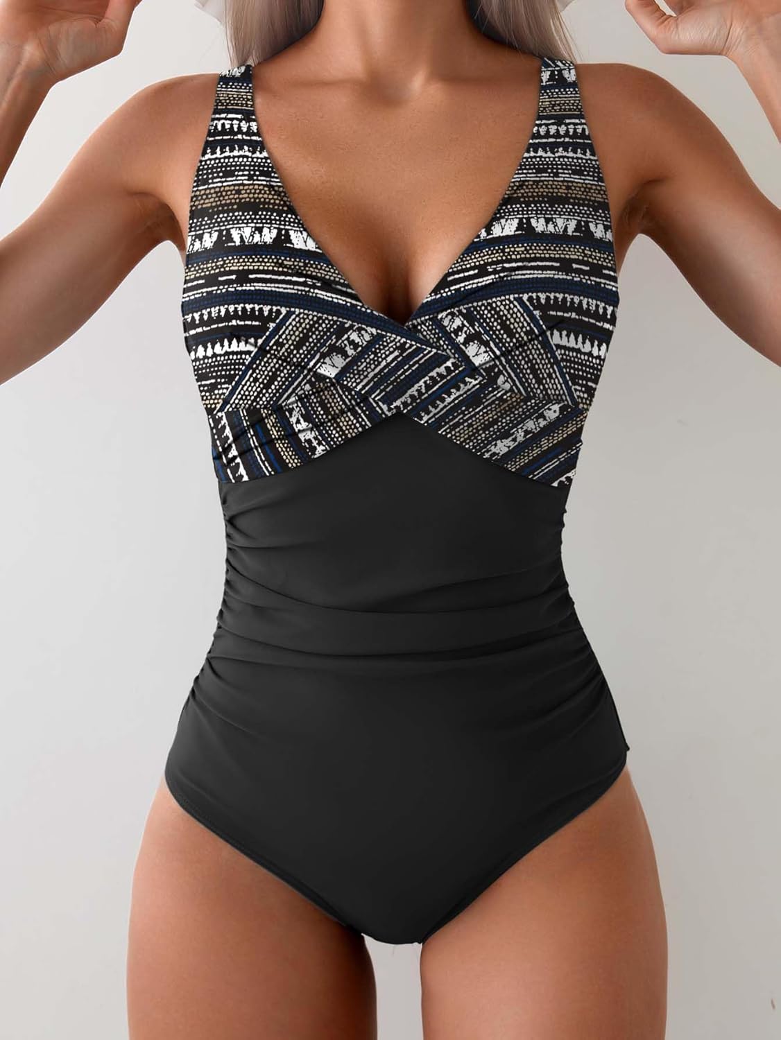 Women's One Piece Swimsuits Tummy Control Ruched Push Up Bathing Suit Tie Back Slimming Swimwear - Image 2