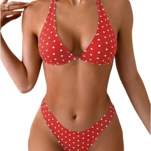 Women's Polka Dots Bikini Set Halter Triangle Swimsuit 2 Piece Bathing Suit