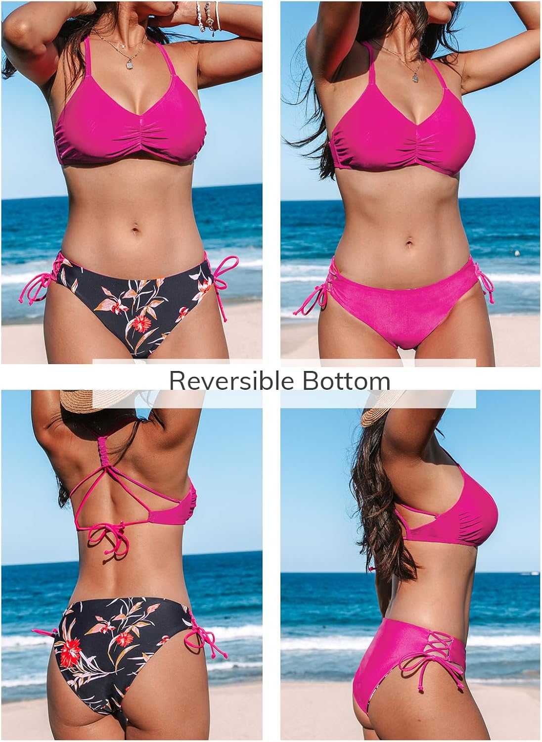 Women's 2 Piece Bikini Set Back Braided Straps with Reversible Bottom - Image 2