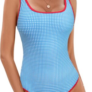 Women's One Piece Swimsuit Sports Adjustable Strap Bathing Suit Color Block Ribbed High Cut Swimsuits