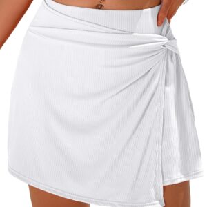 Women Swim Skirt High Waisted Tummy Control Twisted Waist Pleated Swimsuit Bathing Suit Bottoms